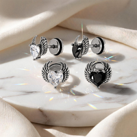 Boucles d'oreilles clous Cœur d'ange tombé en acier inoxydable, à dos plat fileté intérieurement, étanches, avec zircon cubique incrusté, pour piercing hélix
