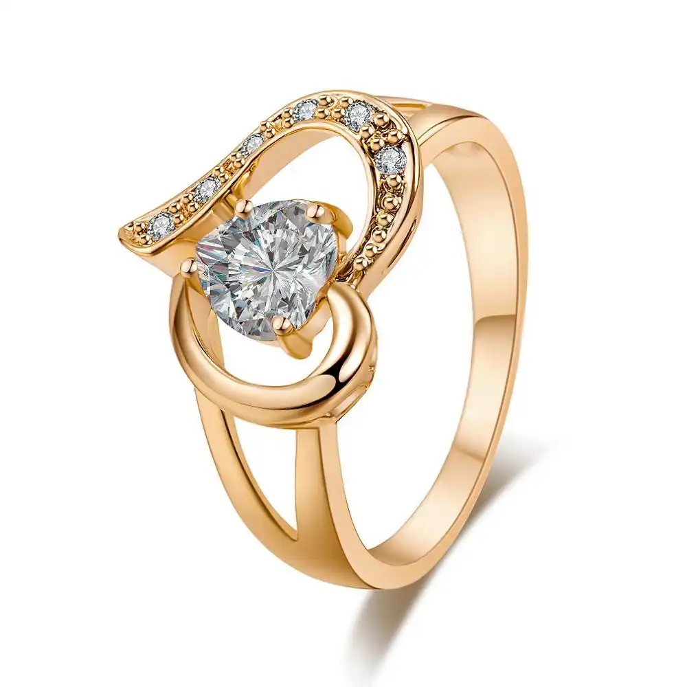 Wholesale Women Jewelry Rose Gold Zircon Heart Shaped Saudi Arabia18k 24k Gold Engagement Wedding Ring