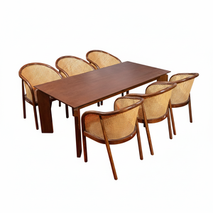 Michelin 6 pièces moderne, confortable, écologique et durable ensemble de salle à manger chaises à dossier en rotin brun bois de frêne pour la maison hôtel appartement - Product Image 1