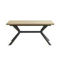 Table à manger extensible rustique avec plateau en bois grainé et cadre en métal noir pour cuisine et salle à manger