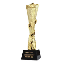 Trophée de sport en cristal plaqué or étoilé, personnalisable avec gravure, base noire, pour souvenirs de champion, vente en gros