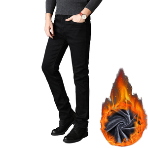 <span class=keywords><strong>Pantaloni</strong></span> invernali 2024 stile coreano alla moda Slim Fit da <span class=keywords><strong>uomo</strong></span> con fodera in pile neri a gamba dritta in Denim stile lungo <span class=keywords><strong>Jeans</strong></span> giovani - Product Image 1