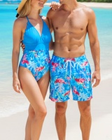 Ensemble de maillots de bain assortis pour la famille, maillot de bain une pièce à col en V, maillots de bain à volants, imprimé feuilles, ensemble de maillots de bain assortis pour la famille