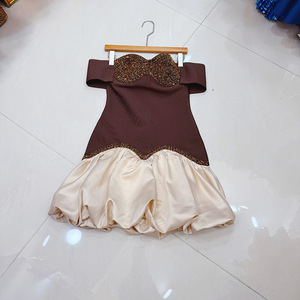 AELESEEN Robe de Soirée 3D pour Filles, avec Nœud et Effet Bouffant, Taille Cintrée à Baleines, Diamants de Luxe, Épaules Dénudées, Style Short Tendance - Product Image 3