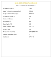 Nouvelle soudeuse multifonctionnelle JUBA MIG-250I 380V 50-250A à onduleur DC pour TIG/MIG/MAG/MMA, cycle de service 60%, pour acier au carbone et acier allié