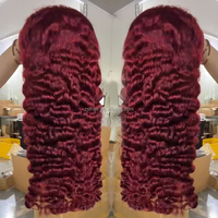 Perruques en cheveux humains bouclés bruts birmans rouges bordeaux 99J en gros, perruques frontales en dentelle transparente HD 13x6 sans colle pour femmes noires - Fournisseur