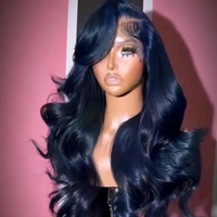 Perruque de cheveux humains Remy longue, bleu marine, pré-épilée, 13x4 sans colle, avec closure transparente 5x5, ondulations lâches, couleur mixte
