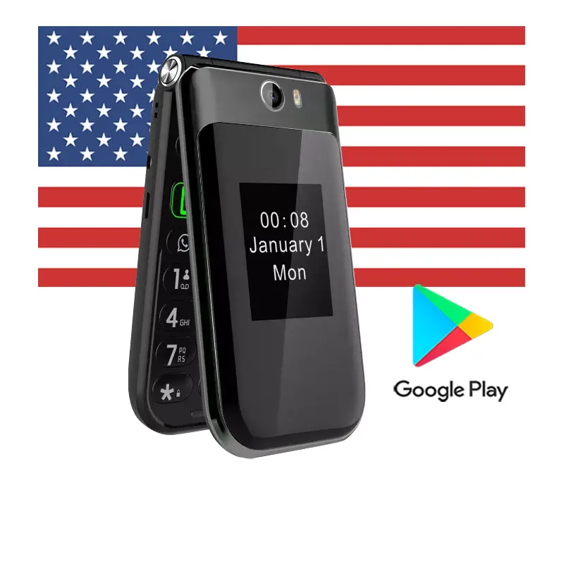 United States version F5 Android double screen 4G smart mobile phone supports Google store smartphone Flip phone