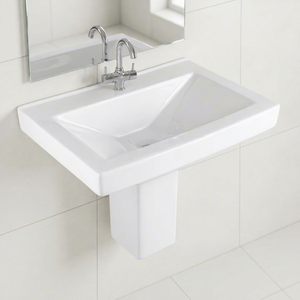 Lavabo demi-pied en céramique au design européen moderne, facile à nettoyer, pour hôpital - Product Image 4