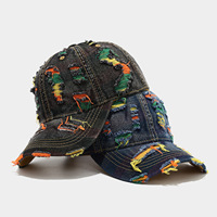 Casquette de baseball unisexe de luxe vintage en denim PVC à 6 panneaux, déchirée, style urbain, tendance, avec bords bruts, modèle Dad Hat