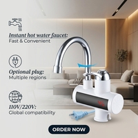 Robinet d'eau chaude instantanée pour évier de cuisine, en plastique ABS blanc, sans réservoir, avec affichage numérique LED, rotation à 360 degrés, montage sur plan