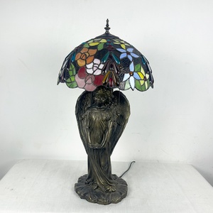 LongHuiJing European Floral Stained Glass LED Lampshade Table Lamp AC E26 Flexible Simple Angel Base Living Room Art Decoration - Product Image 4
