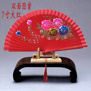 Ventilador de mano de madera de doble cara rojo para espectáculos de danza española, plegable, para escenario, de gran venta - Product Image 2