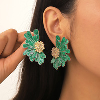 Boucles d'oreilles bohèmes multicolores métalliques à symétrie florale, boucles d'oreilles géométriques vintage à fleurs pour femme, cadeau de remise de diplôme