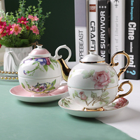 Vintage Qian Hu rétro européen Style britannique Floral décalcomanie os chine 400ml théière tasse à café ensemble véritable or jante en céramique