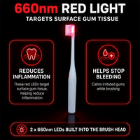 Brosse à dents à thérapie par lumière rouge 660 nm, 2 LED pour les dents sensibles et les soins des gencives | Tête amovible pour le soulagement des herpès labial et des stomates buccaux