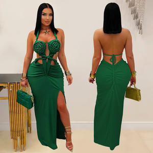 Gaun Maxi lipit punggung terbuka wanita, gaun Bodycon berlipat baru <span class=keywords><strong>2026</strong></span> untuk pesta ulang tahun liburan musim panas - Product Image 5