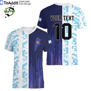 Camisetas de Fútbol de <span class=keywords><strong>Argentina</strong></span> con Diseño Exclusivo de Cuello en V, Tela de Malla, <span class=keywords><strong>Camiseta</strong></span> de Fútbol para Hombre, Rayas Azules y Blancas, Chándal, Copa América - Product Image 2