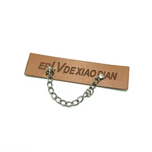 Chain clause leather label nailing chain embossed discoloration letters silk screen pu hardware logo free design