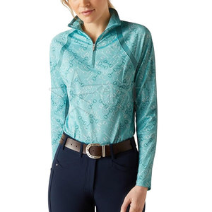 Women Horse Riding <b>Long</b> <b>Sleeves</b> Zip <b>Base</b> <b>Layer</b> 4 Way Stretchy Equestrian Clothing Rider Shirt for Sale - Product Image 1