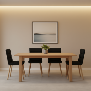 Set di 4 sedie da pranzo imbottite nere con gambe in legno, design moderno per l'arredamento della casa - Product Image 2