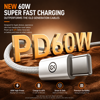 Biaze 60W USB-C ke USB-C PD Kabel Pengisian Cepat Berbahan Nilon Kepang untuk Smartphone IOS, Tablet, Laptop 1M