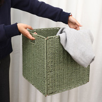 Panier de rangement multifonctionnel et polyvalent en corde de papier tressé à la main, pliable, écologique, carré et décoratif