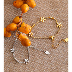 JINYOU 5114 Raffinato Bracciale con Catena a Sfere in Acciaio Inox Placcato <span class=keywords><strong>Oro</strong></span>, Bracciale con Fiore in Metallo e Zirconia Cubica per Vendita all'Ingrosso - Product Image 3