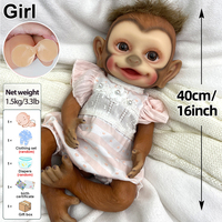 Poupée Reborn Singe en Silicone de 16 Pouces, Grandes Yeux, Corps Entier Réaliste, Corps Souple et Lesté, Jouet de Collection, Cadeau Compagnon pour Enfants