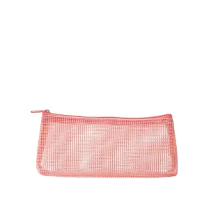 Kapasitas Besar Pulpen Murah Anak Pink PVC Mesh Pensil dengan Zipper