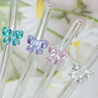 Pailles à boire en verre transparent résistantes à la chaleur, design nœud coloré, logo personnalisé, réutilisables, écologiques, accessoires de bar pour cadeaux de fête