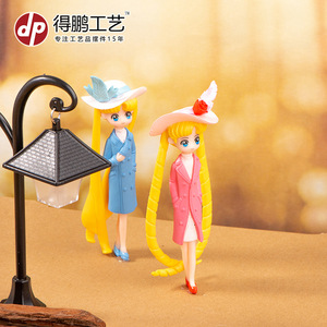 Muñeca en Miniatura de Personajes de Dibujos Animados, PVC, Pelo Largo, Abrigo, Decoración para Niñas, Uso en Interiores D1333 - Product Image 4