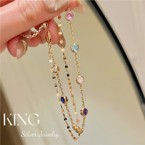 King Silver Jewelry S925 Silver Gold Plated Rainbow Bubble <b>Bracelet</b> Women's Fashion Gift Jewelry - Product Image 3