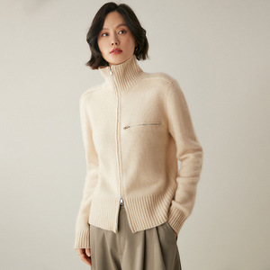 Maglione <span class=keywords><strong>donna</strong></span> personalizzato in lana Cashmere invernale a maniche lunghe lavorato a maglia a collo alto a due vie <span class=keywords><strong>Cardigan</strong></span> in Cashmere da <span class=keywords><strong>donna</strong></span> - Product Image 2