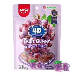 65g阿莫斯站立袋包装3D生动葡萄形状清真超软果冻软糖糖果中国批发