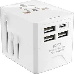 Adaptador de viagem universal com tomada europeia - corrente de tomada 6A, saída inteligente USB de 3,5A, 3 USB A + Tipo C para EUA UE Reino Unido AU