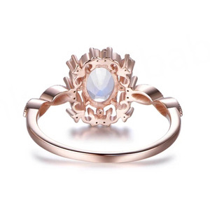 Bague de fiançailles vintage en or rose Art Déco avec halo de diamants baguette et pierre de lune taille marquise, unique pour mariage/fête/cadeau d'anniversaire - Product Image 3