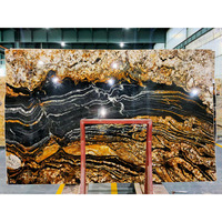 Dalles de granit naturel noir véritable avec matrice dorée en titane, granit Magma Gold pour plan de travail
