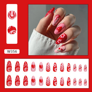 24 pièces fabricant prix de gros presse sur les ongles Logo personnalisé rouge amande amour saint valentin <span class=keywords><strong>faux</strong></span> ongles Smiley <span class=keywords><strong>flamme</strong></span> <span class=keywords><strong>faux</strong></span> ongles - Product Image 6