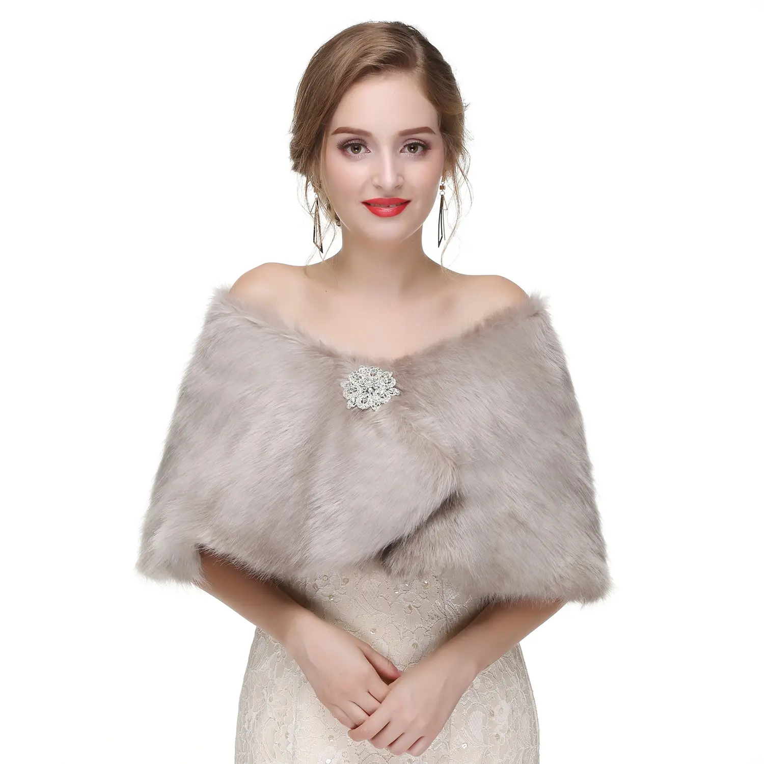 Women's 1920s Faux Fur Shawl Bridal Wedding Fur Wraps and Bolero Shrug Faux Mink Stole for Women and Girls