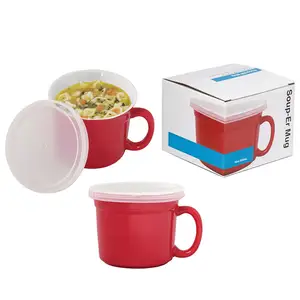 Wholesale 17oz Ceramic soup Mug With Lid And Handle Creative Coffee Mug Custom Logo ceramic bowl with lid