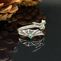 925 argent Sterling gothique démon chauve-souris aile unisexe anneau vert Zircon Halloween Vampire crâne griffe bande Punk mariage Vintage fête