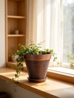 Pot en plastique noir à rayures diagonales, jardinière conique, pot décoratif pour plantes d'intérieur et d'extérieur, décoration de la maison et du patio