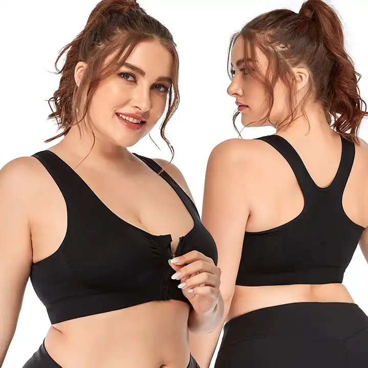 Plus Size Top Women Zipper Sports Bra Underwear Shockproof Push Up