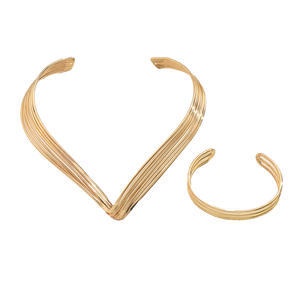2025 New Exquisite Fashionable High Quality Gold <b>Silver</b> Toned Multi Strand <b>Necklace</b> and Bracelet V - Shape Statement Jewelry <b>Set</b> - Product Image 1