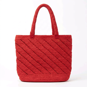 Red Geometric Pattern <b>Raffia</b> <b>Tote</b> Bag with Two Handles Shoulder Strap Lightweight 1L Capacity for Lady Daily Shopping Beach Use - Product Image 5