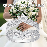 Bague de Fiançailles en Zircon Couronne Double Embellissement en Argent 925, Bijoux de Luxe pour Femme, Prix de Gros Direct Usine