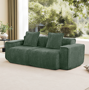 Canapé sectionnel moderne en velours vert avec dossier capitonné, pieds en bois et fonctions inclinables pour salon - Product Image 1