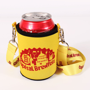 JIUCHUANG Custom Logo Neoprene Beer Can Cooler with Lanyard Adjustable Letterpress Printing Custom Color