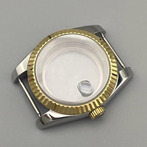 Boîtier de montre en acier inoxydable à deux tons avec lunette cannelée de 39 mm, verre saphir, fond ouvert, fond solide pour mouvement NH35 NH36 - Product Image 3